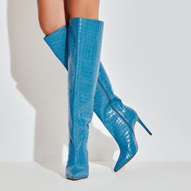 Bota Salto Alto Croco Denim