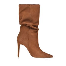 Bota Salto Alto Suede Camel