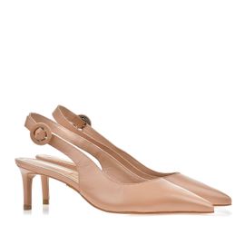 Slingback Salto Médio New Couro Pele