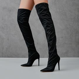 Bota Salto Alto Stretch Lurex Preta
