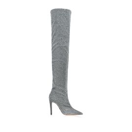 Bota Salto Alto Stretch Lurex Prata