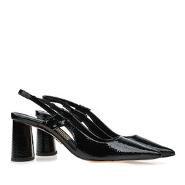 Slingback Salto Médio Shiny Preta