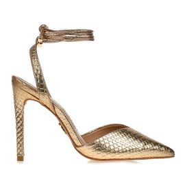 Slingback Salto Alto Python Ouro