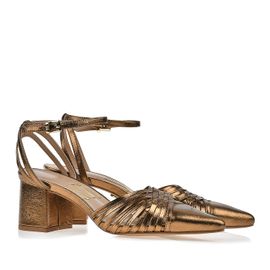 Slingback Salto Médio Metalizado Old Gold