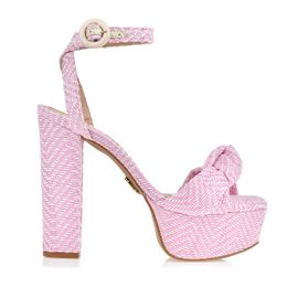 Meia Pata Salto Alto Rafia Chevron Rosa