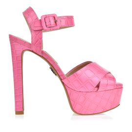 Meia Pata Salto Alto Croco Rosa