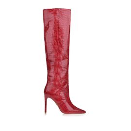 Bota Salto Alto Croco Carmim