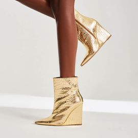 Bota Salto Alto Crocodile Spechio Gold