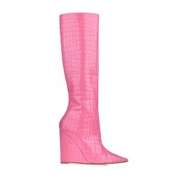 Bota Salto Alto Croco Rosa