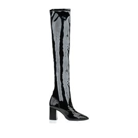 Bota Salto Médio Verniz Stretch Preta