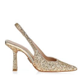 Slingback Salto Alto Glitter Shinning Dourada
