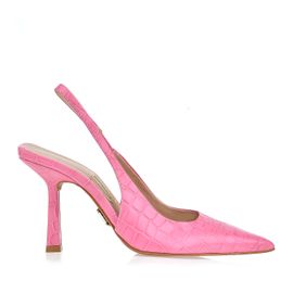 Slingback Salto Alto Croco Rosa