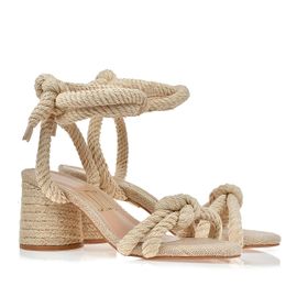 Sandália Salto Médio Cordão Linen