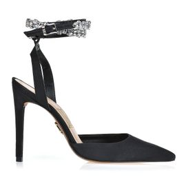 Slingback Salto Alto Silk Preta