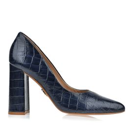 Scarpin Salto Alto Croco Marinho