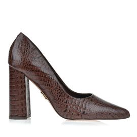 Scarpin Salto Alto Mini Croco Café