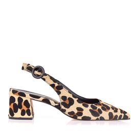 Slingback Salto Médio Fur Onça Bege