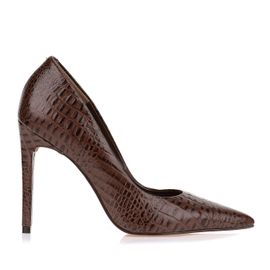 Scarpin Salto Alto Mini Croco Café