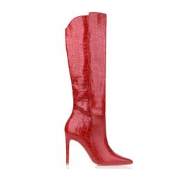 Bota Salto Alto Croco Carmim