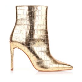 Bota Salto Alto Croco Specchio Ouro