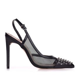 Slingback Salto Alto New Couro Preta