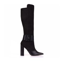 Bota Salto Alto New Couro Preta