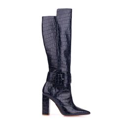 Bota Salto Alto Croco Marinho