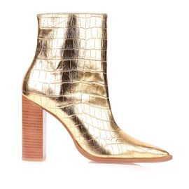 Bota Salto Alto Croco Specchio Ouro