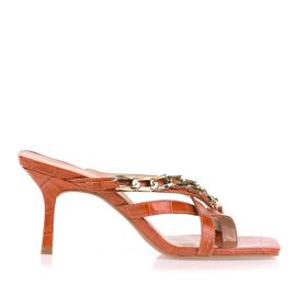 Sandália Salto Médio Croco Pale Orange