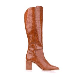 Bota Salto Médio Croco Caramel