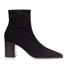 Bota Salto Médio Camurça Stretch Preta