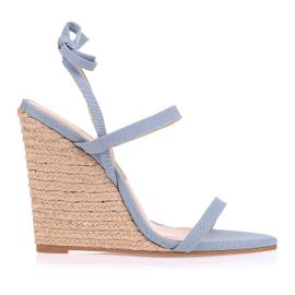 Anabela Salto Alto Lona Ari Denim