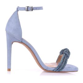 Sandália Salto Alto Fino Nó Camurça Denim Infinity