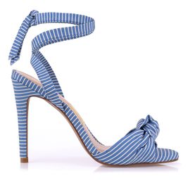 Sandália Salto Alto Listra Giz Azul