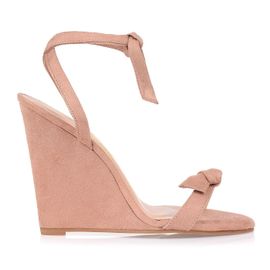 Anabela Salto Alto Lace Up Camurça Nude
