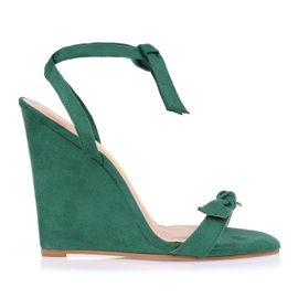 Anabela Salto Alto Lace Up Camurça Esmeralda