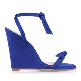 Anabela Salto Alto Lace Up Camurça Klein