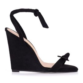 Anabela Salto Alto Lace Up Camurça Preto