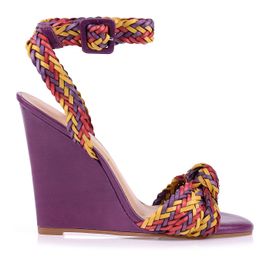 Anabela Salto Alto Trança Duo 2/Grape/Red/Mustard