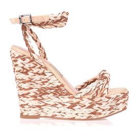 Plataforma Salto Alto Raffia Braid Tan