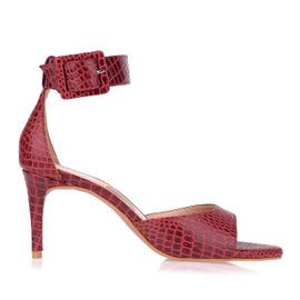 Sandália Salto Médio Mini Croco Vermelho