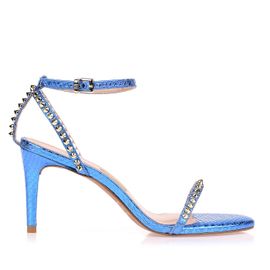 Sandália Salto Médio Metal Serpente Azul