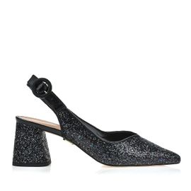 Slingback Salto Médio Metalizado Preta