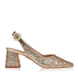 Slingback Salto Médio Metalizado Ouro