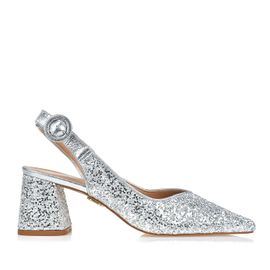 Slingback Salto Médio Metalizado Prata
