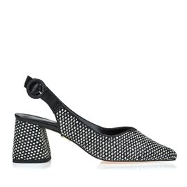 Slingback Salto Médio Tweed Preta