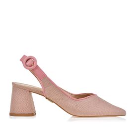 Slingback Salto Médio Linho Nude
