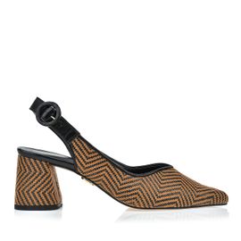 Slingback Salto Médio Rafia Chevron Preta