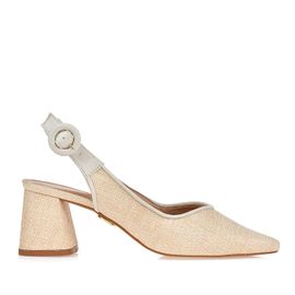 Slingback Salto Médio Rafia Bege