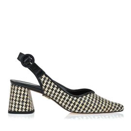 Slingback Salto Médio Pied Poule Straw